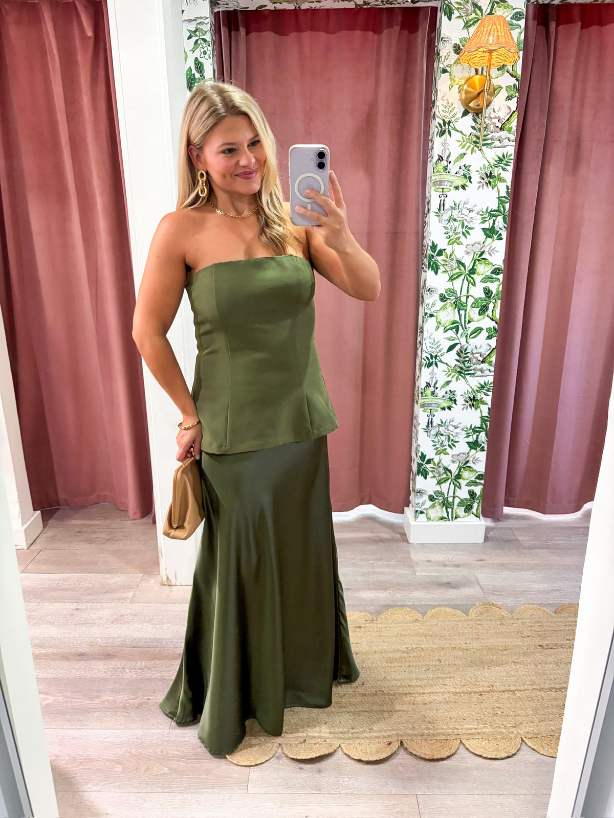 Satin Siren Maxi Dress-Olive