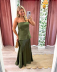 Satin Siren Maxi Dress-Olive