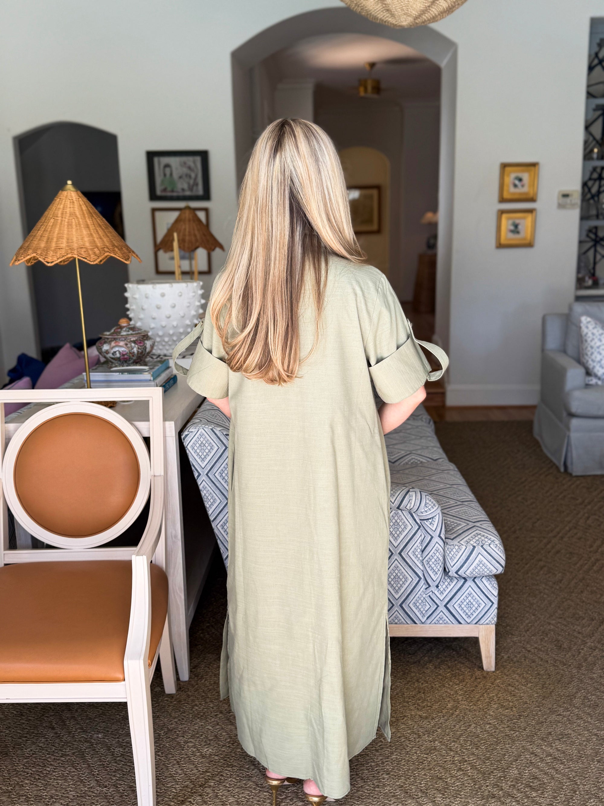 Weekend Chic Woven Midi Dress-Sage