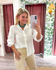 Zaria Mandarin Collar Top-White