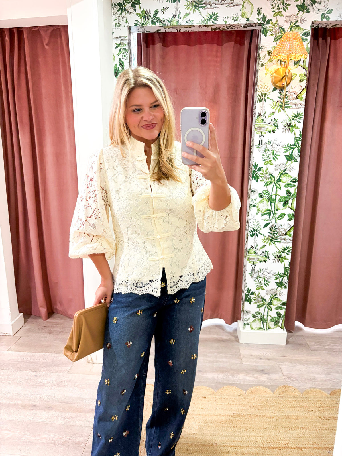 The Mandarin Lace Top-Cream