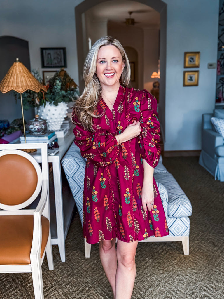 Darling Daydream Floral Mini Dress-Maroon