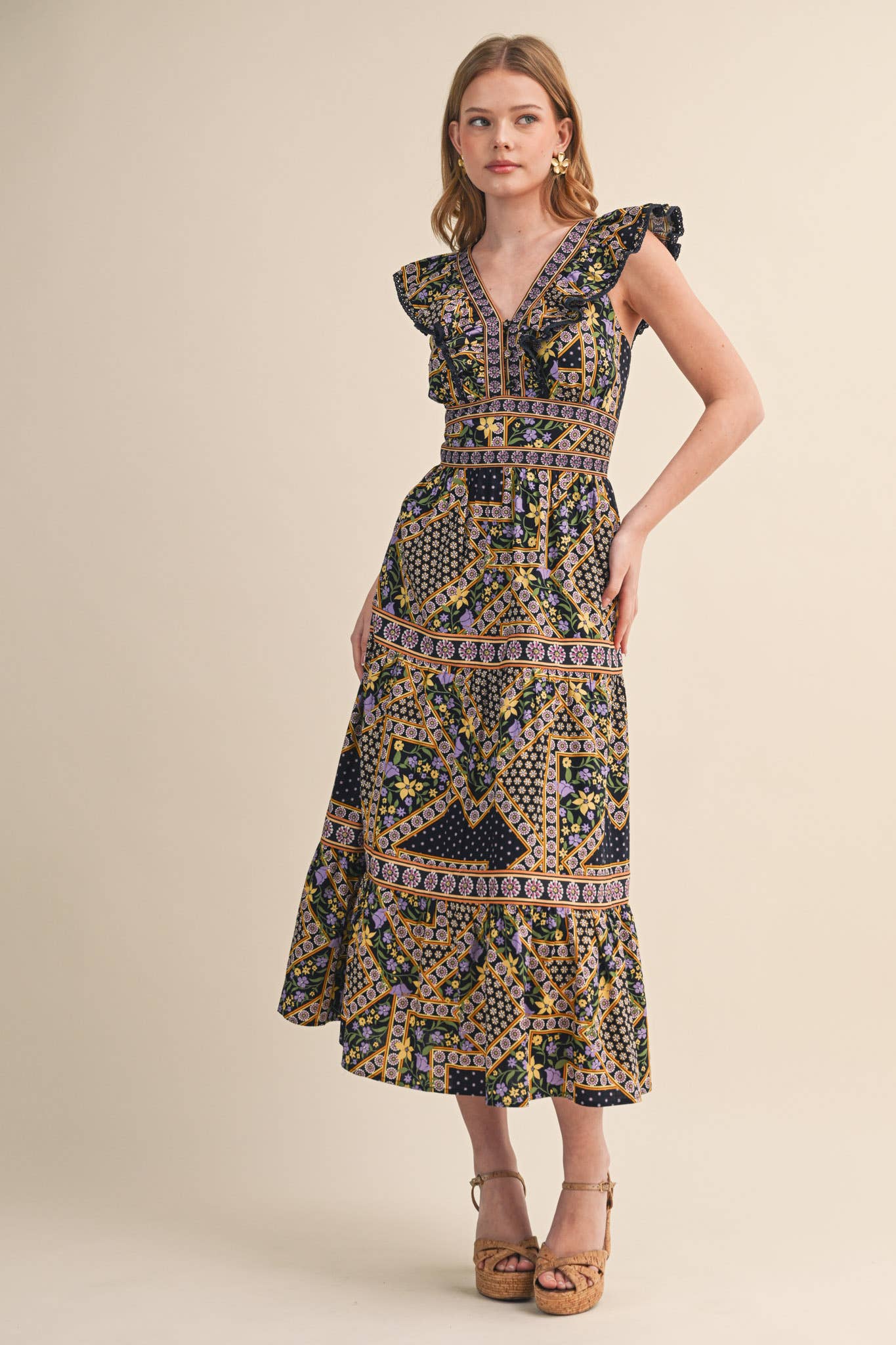 PREORDER: Sweet Spell Floral Midi Dress-Navy