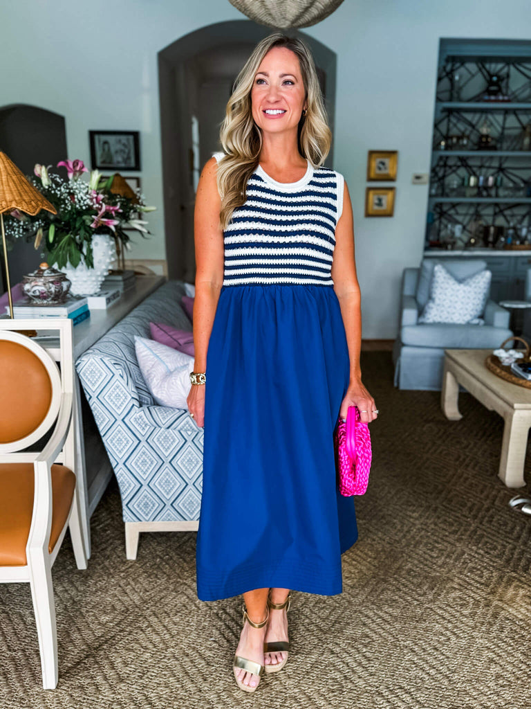 Stay Sweet Midi Dress-Navy