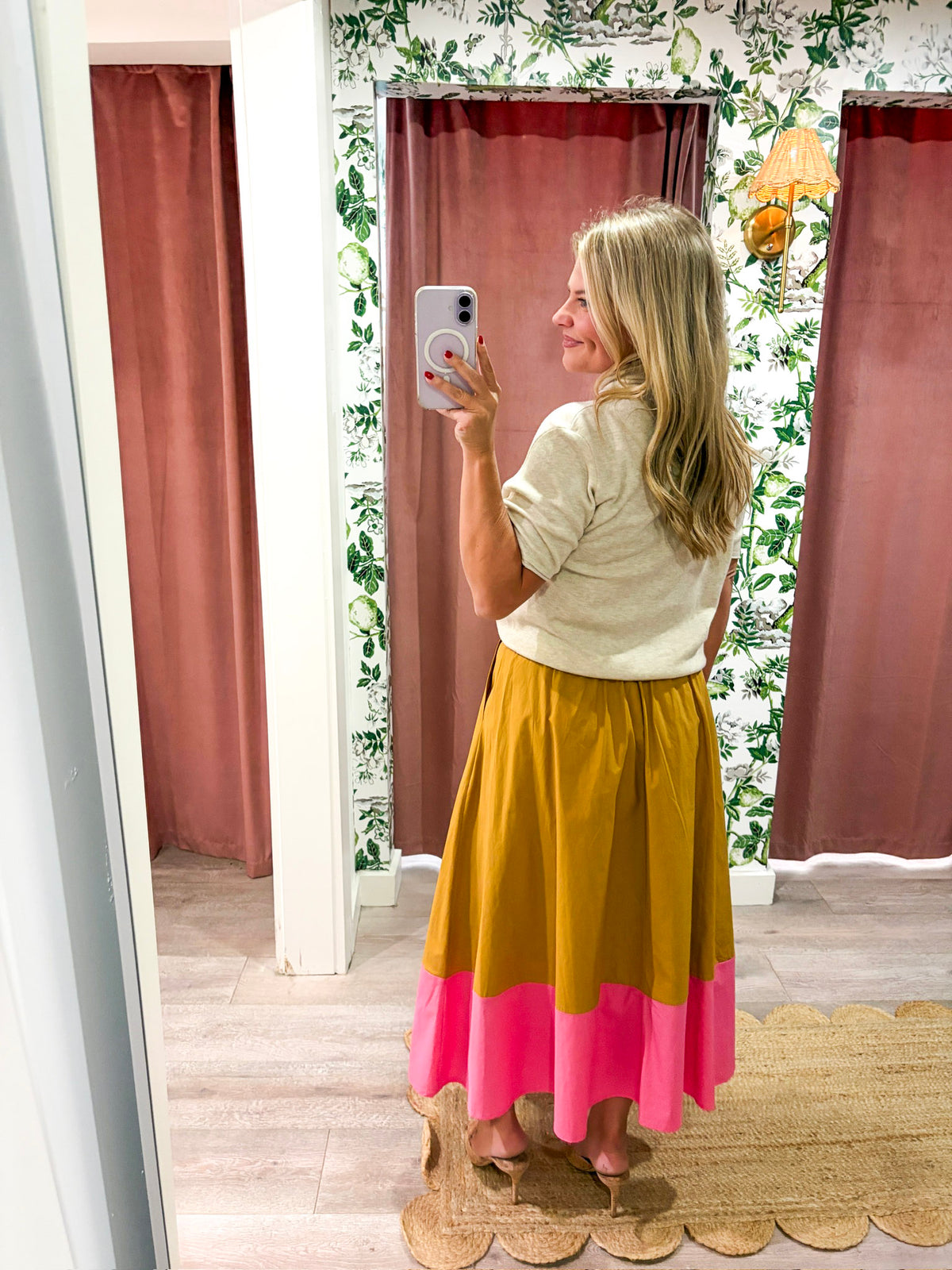 Fairmont Colorblock Skirt-Camel/Hot Pink