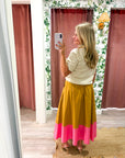 Fairmont Colorblock Skirt-Camel/Hot Pink