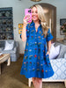 Wanderflora Embroidered Mini Dress-Blue