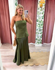 Satin Siren Maxi Dress-Olive