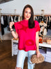 Big Flower Knit Top- Hot Pink/Red