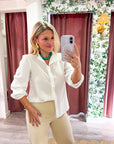 Zaria Mandarin Collar Top-White