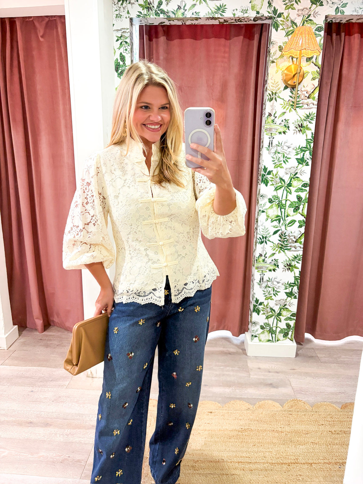The Mandarin Lace Top-Cream