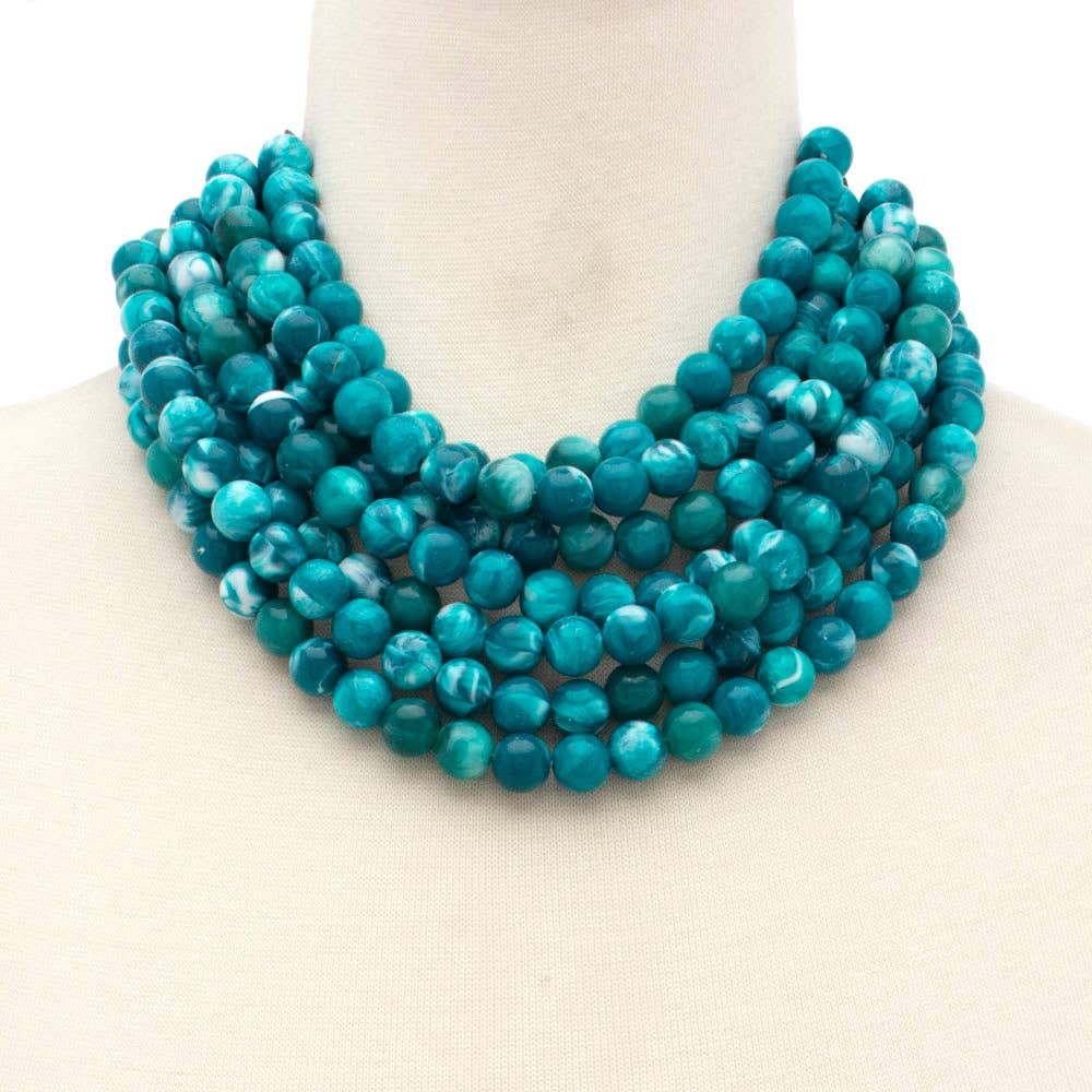 Chunky Beaded Necklace-Dark Turquoise