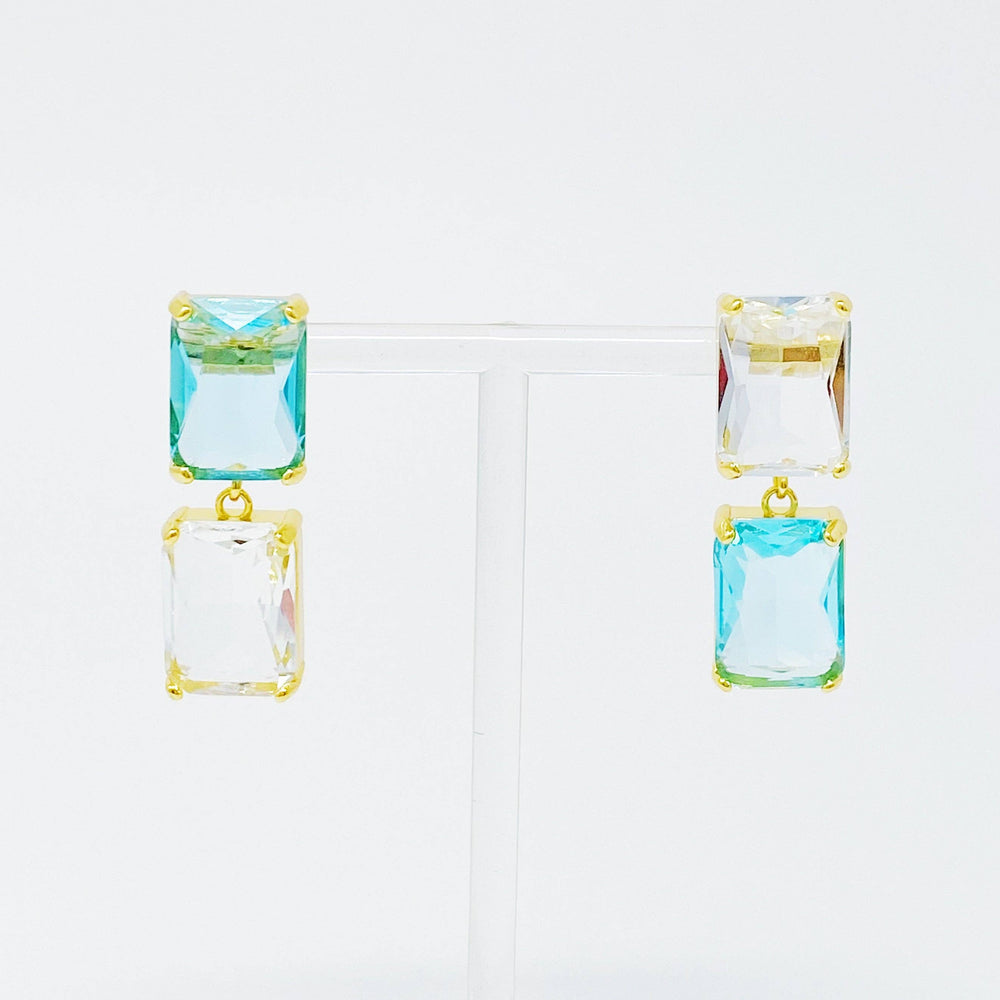 Princess Double Jeweled Earrings- Blue