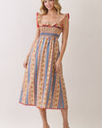 Paisley Stripe Smocked Midi Dress