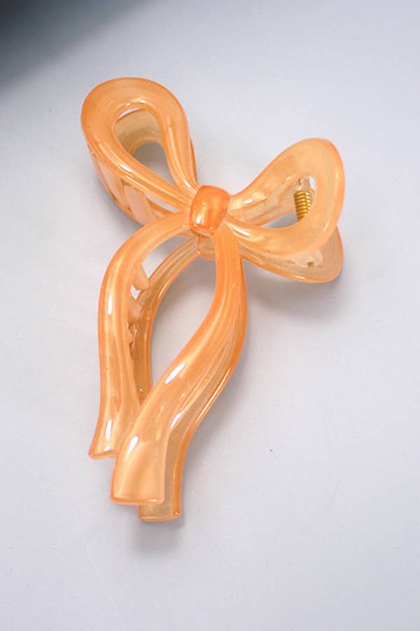 Bow Hair Claw Clips- Glossy peach