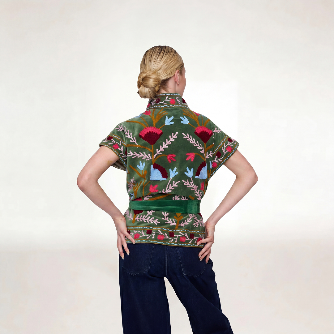 Rustic Retreat Velvet Jacket-Green