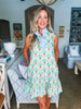 Retro Palms Mini Dress-Green