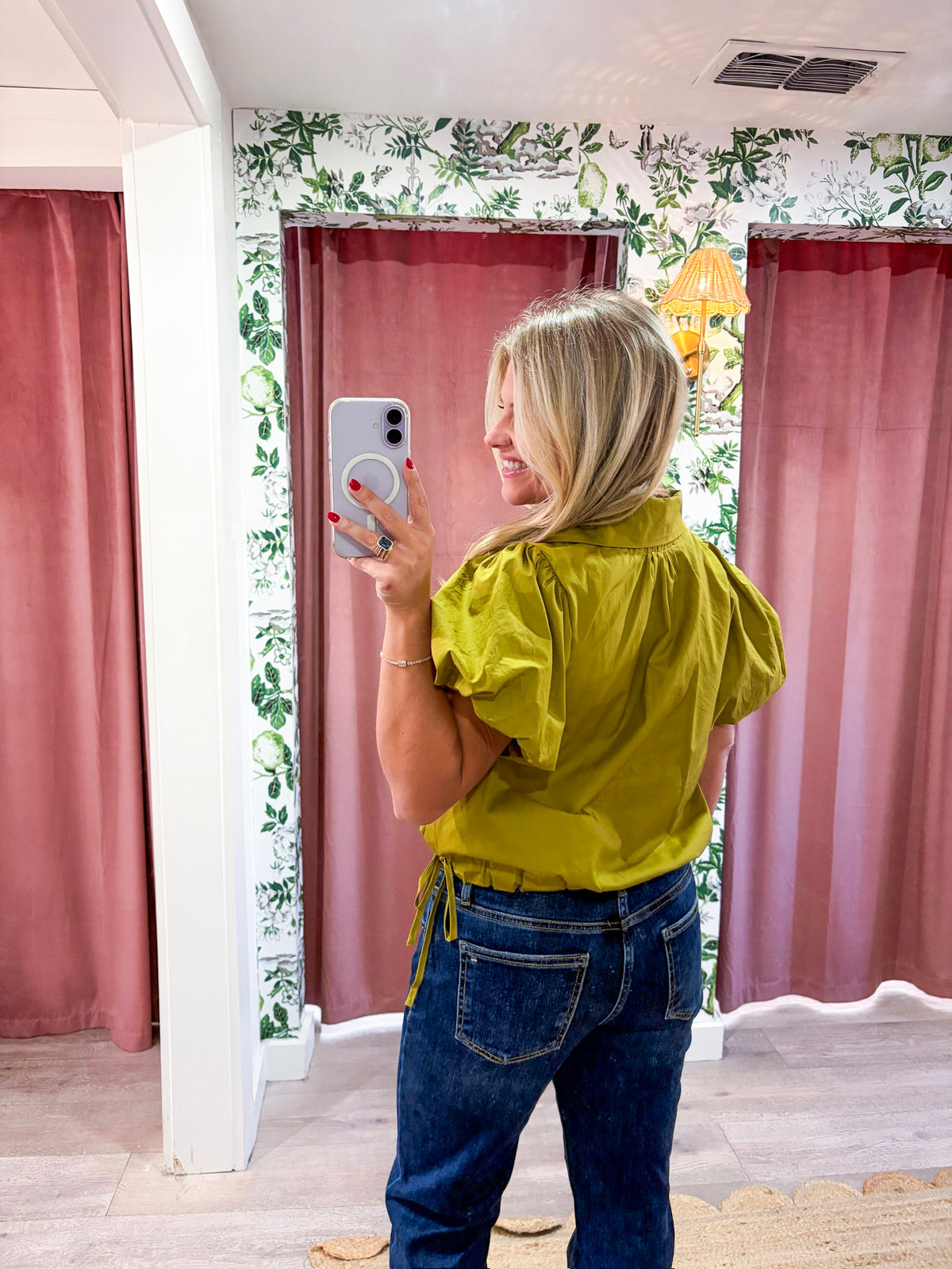 Alessia Puff Sleeve Top-Martini Olive