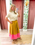 Fairmont Colorblock Skirt-Camel/Hot Pink