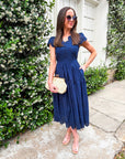 Easy Like Sunday Embroidered Midi Dress-Navy