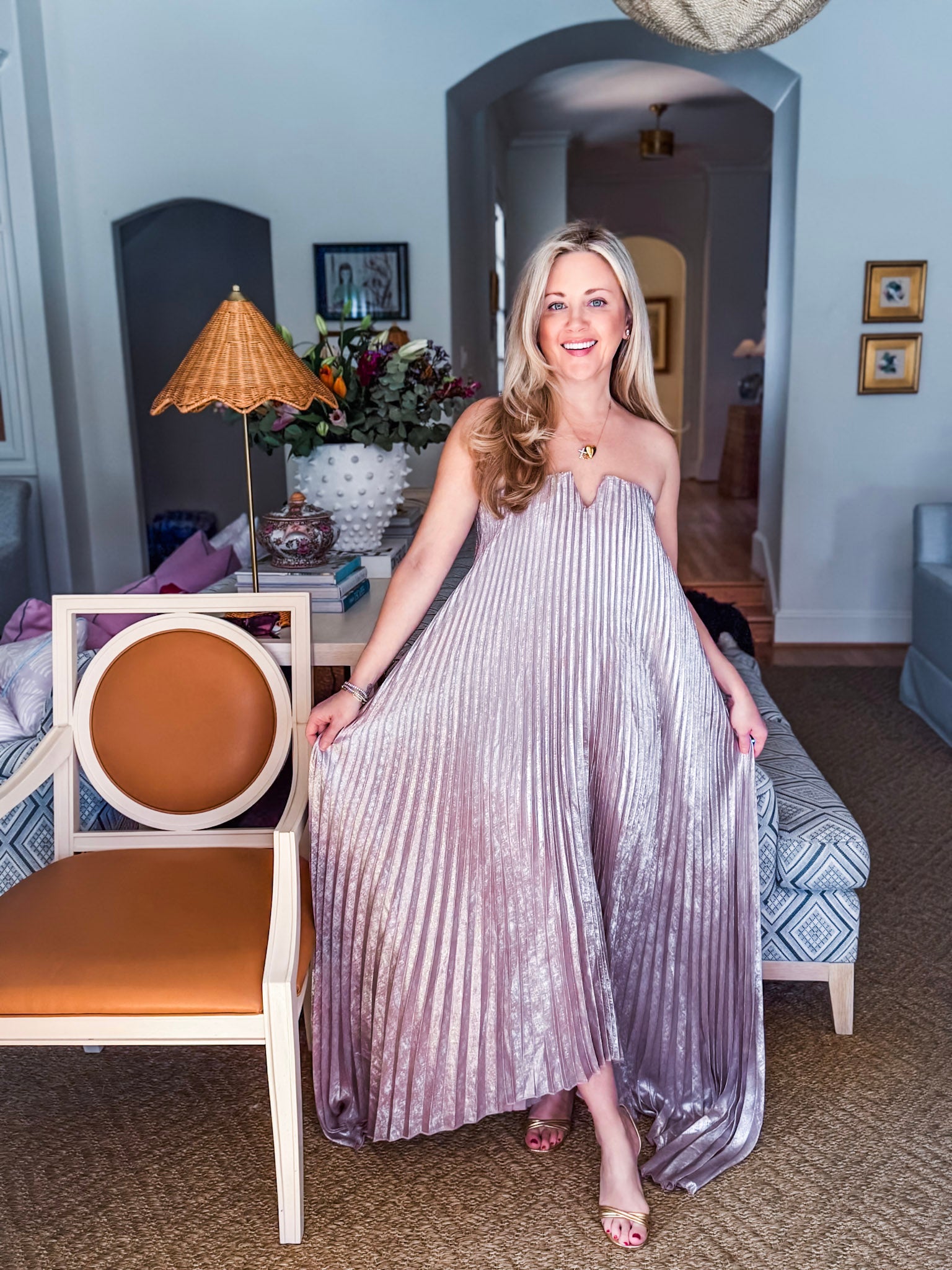 Moonglade Pleated Maxi Dress- Champagne