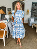 Villa Charm Floral Midi Dress-Blue