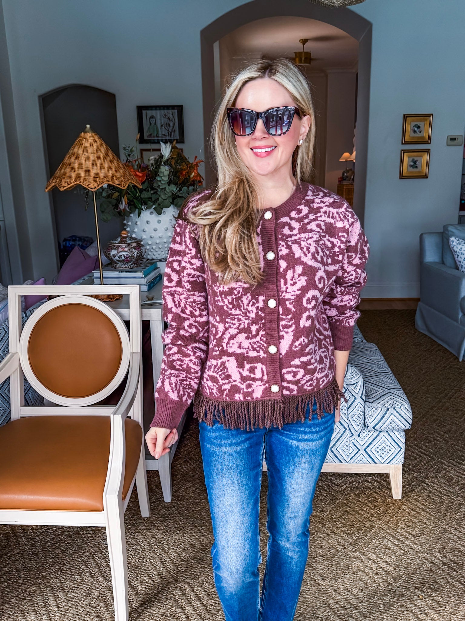 Elegant Approach Fringe Cardigan-Mocha Pink