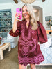 Harvest Charm Embroidered Mini Dress-Chocolate