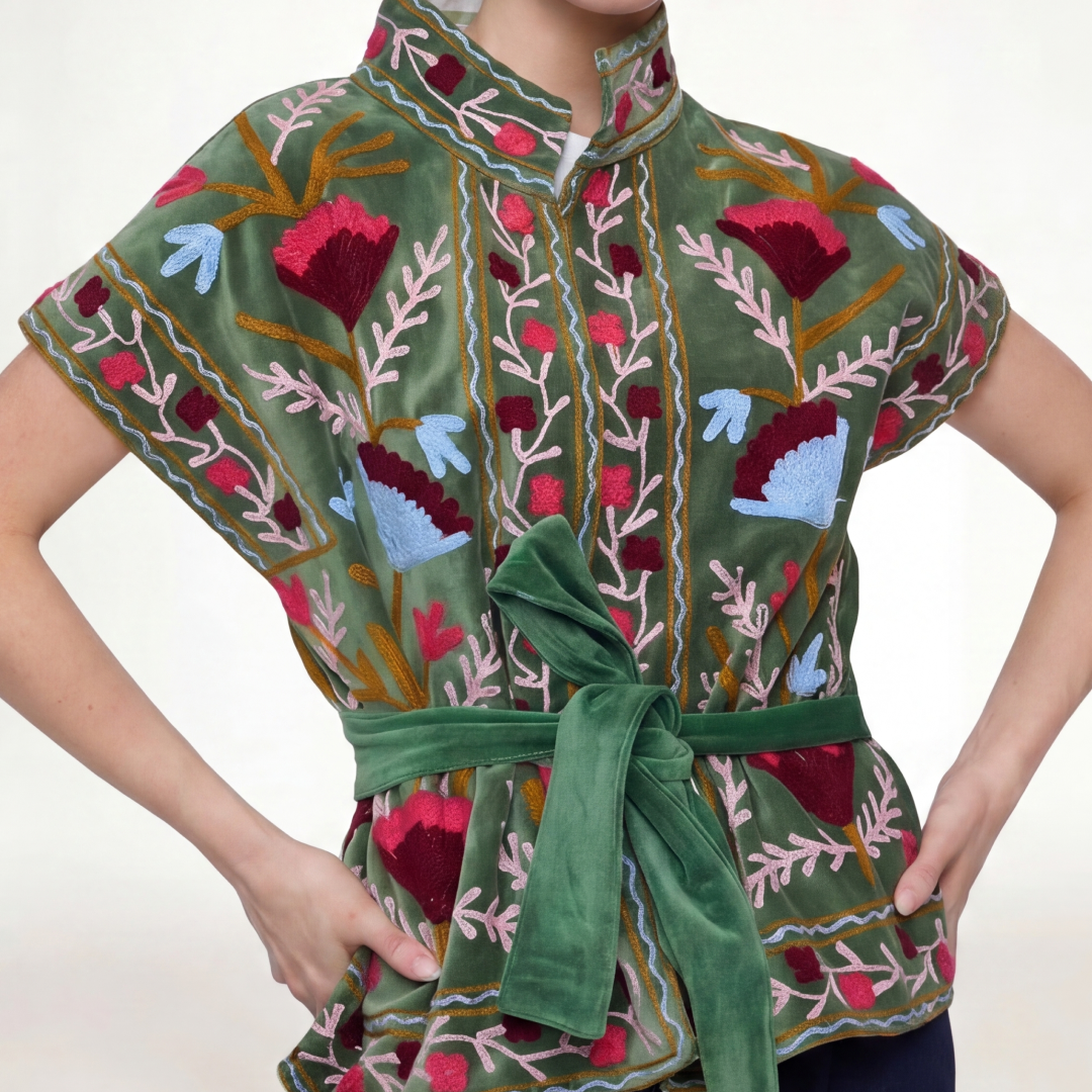 Rustic Retreat Velvet Jacket-Green