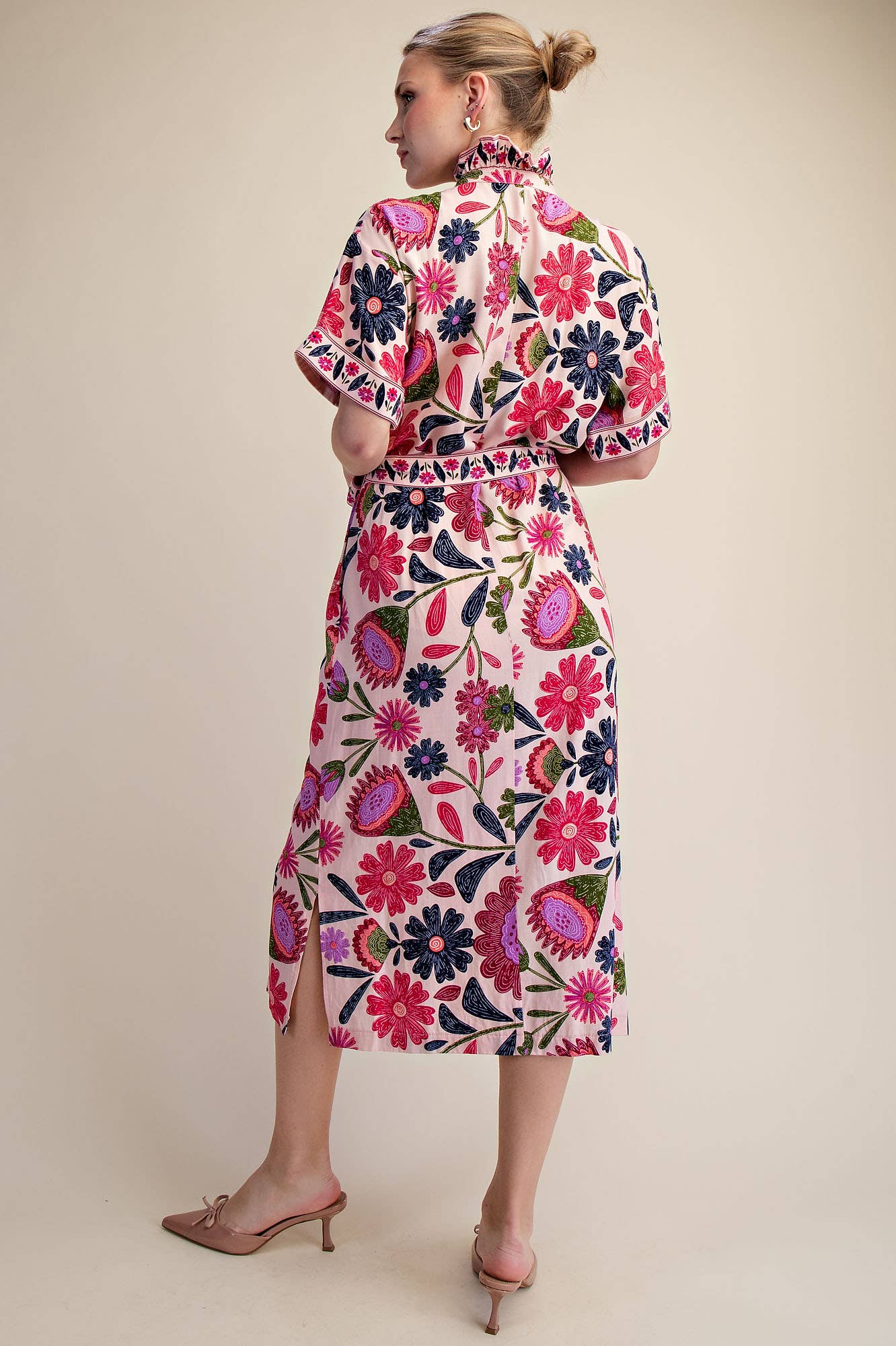 Garden Grace Tie Waist Midi Dress-Pink