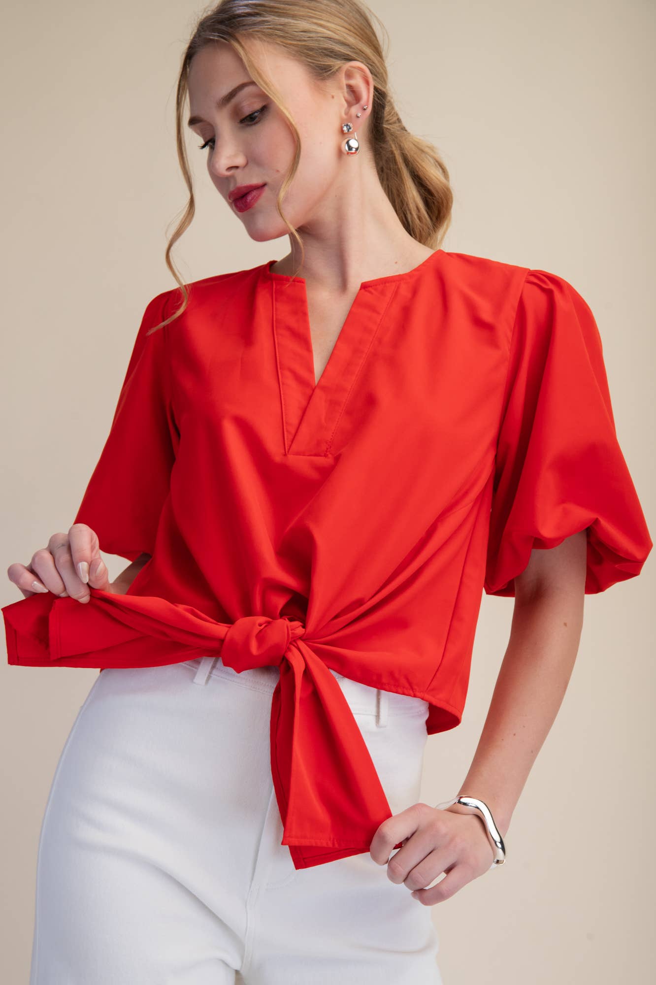 Dahlia Puff Sleeve Top-Red