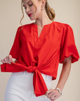 Dahlia Puff Sleeve Top-Red