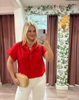 Timeless Touch Collar Top-Red