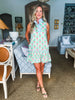 Retro Palms Mini Dress-Green