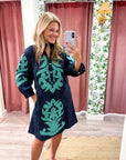 Isla Floral Baroque Dress-Navy