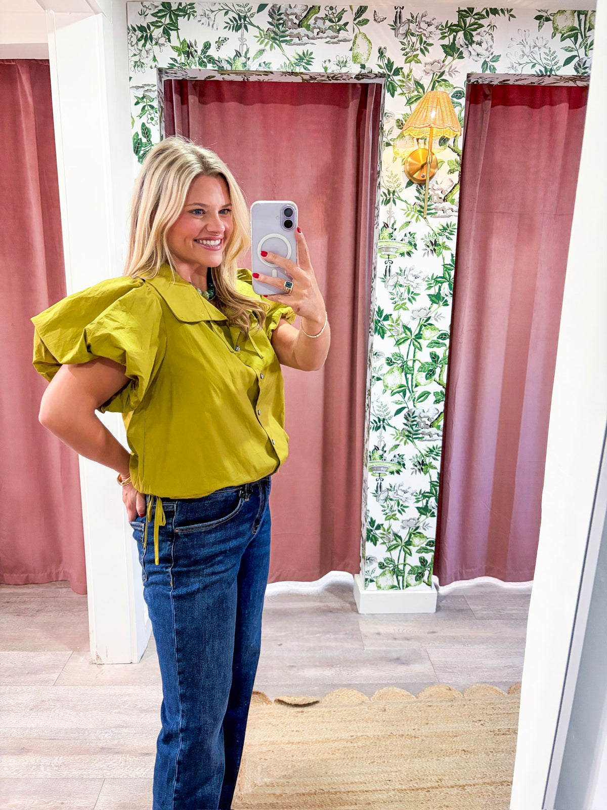 Alessia Puff Sleeve Top-Martini Olive