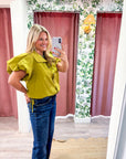 Alessia Puff Sleeve Top-Martini Olive
