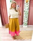 Fairmont Colorblock Skirt-Camel/Hot Pink