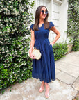Easy Like Sunday Embroidered Midi Dress-Navy