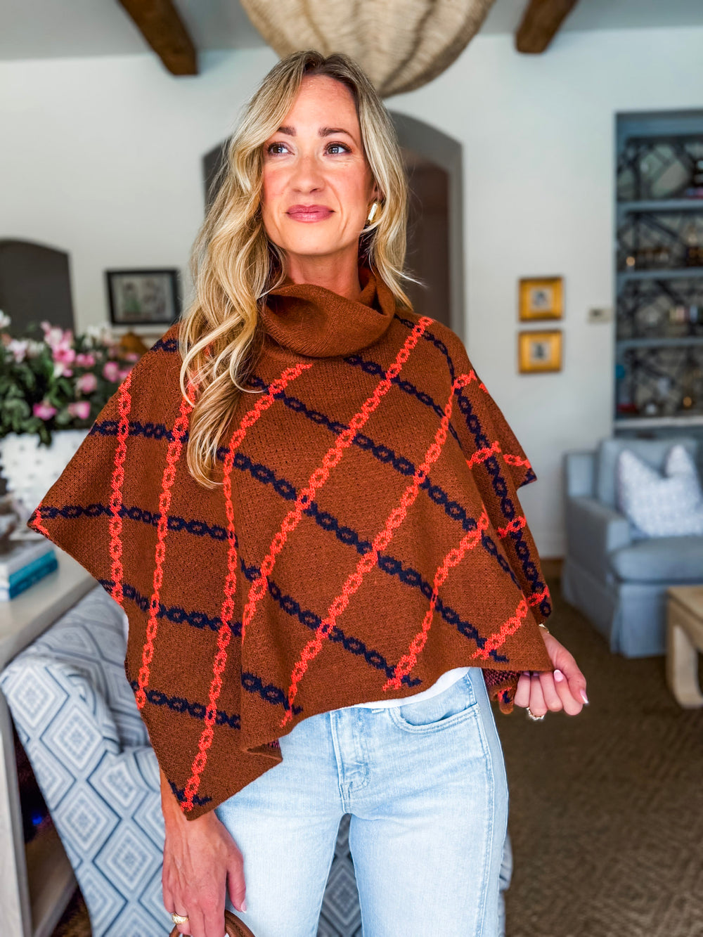 Chain Print Knit Poncho
