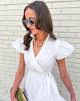 Avah Ruffle Wrap Mini Dress-White