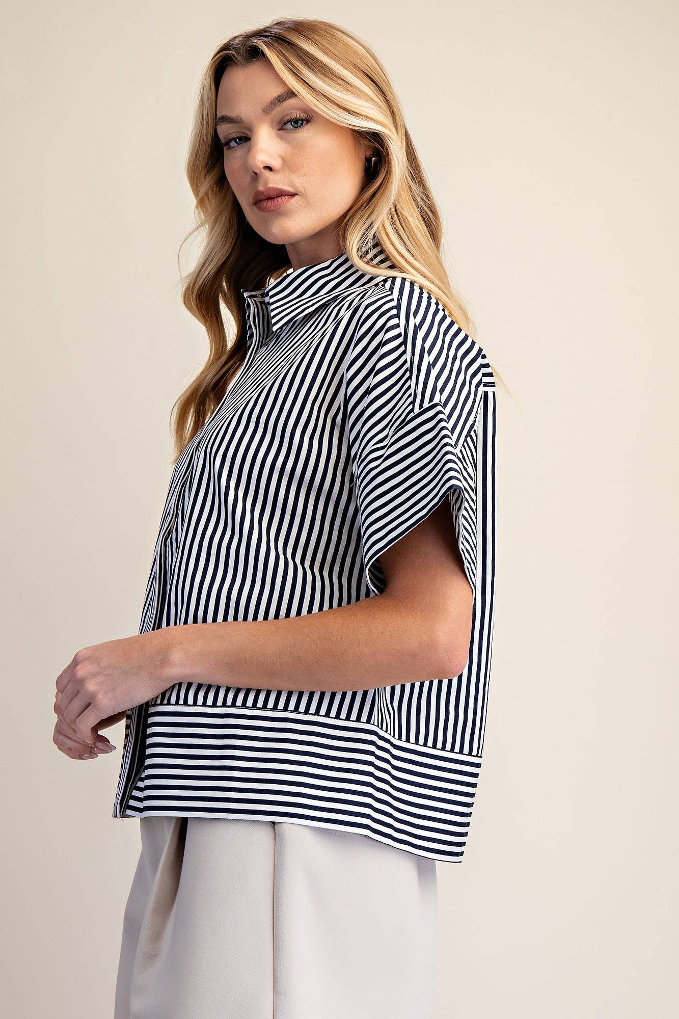 Portside Button Down Top-Navy