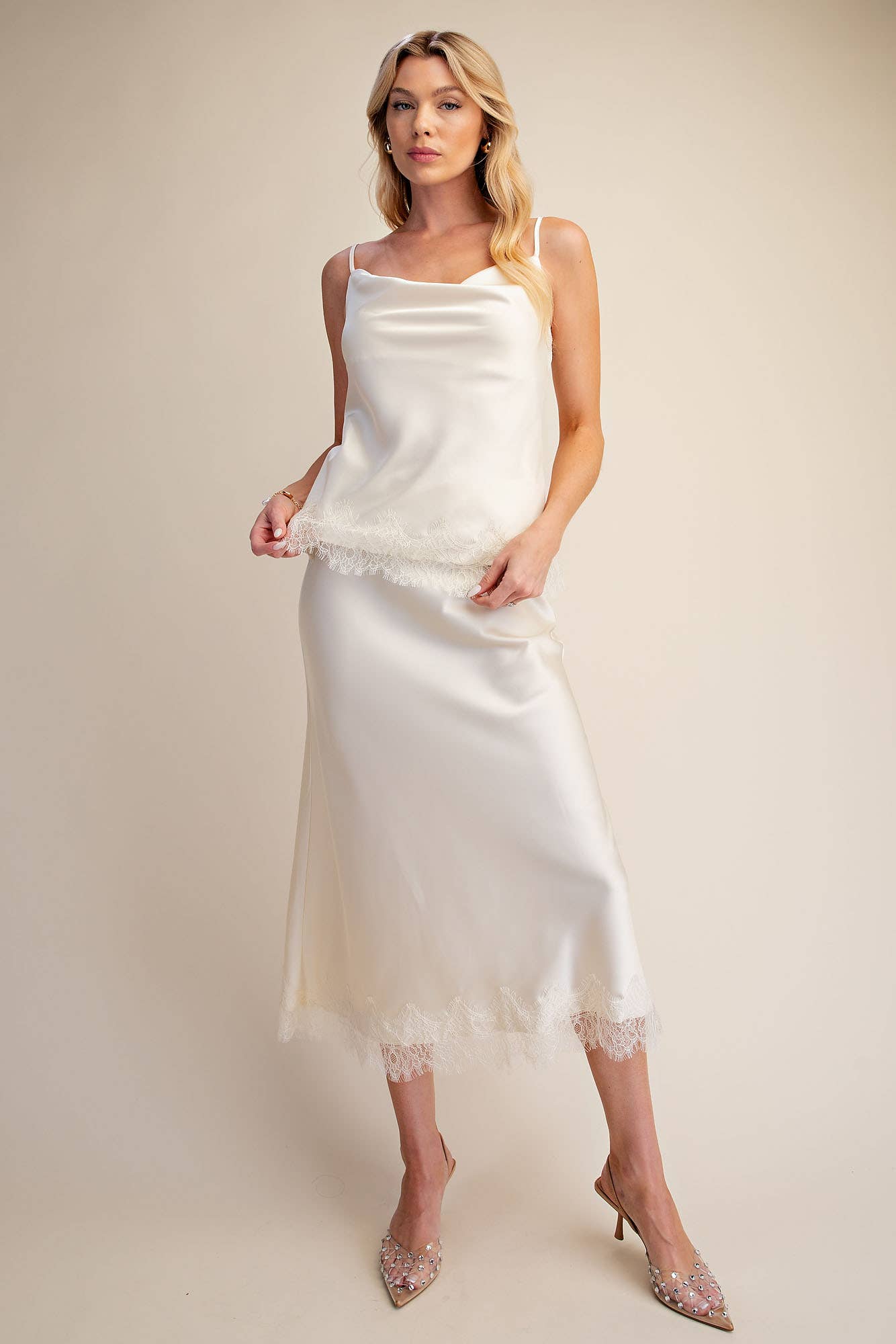 Lace Allure Midi Skirt-Cream