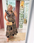 Sweet Spell Floral Midi Dress-Navy