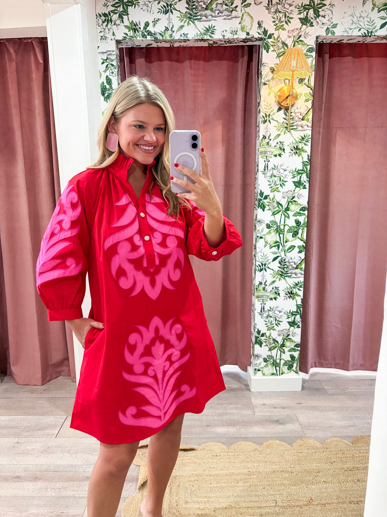 Isla Floral Baroque Dress-Red