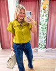Alessia Puff Sleeve Top-Martini Olive