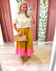 Fairmont Colorblock Skirt-Camel/Hot Pink