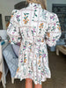 Floral Panel Mini Dress-Ecru