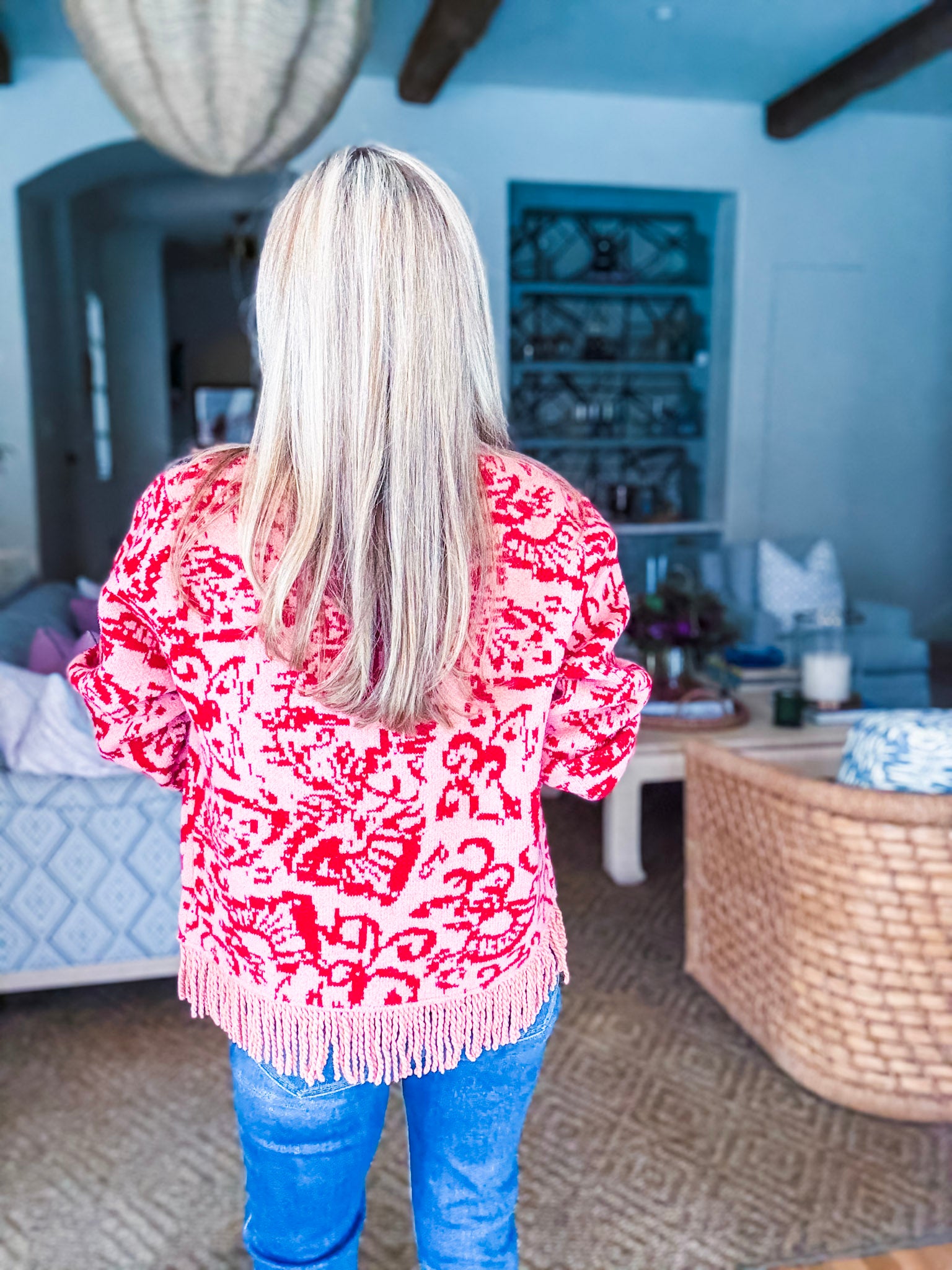 Elegant Approach Fringe Cardigan-Coral Red