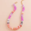 Ombre Oval Disk Beaded Necklace-Pink